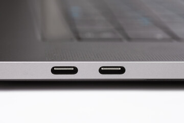 Close-up photo of a type-c port of a laptop