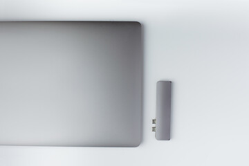 Close-up photo of type-c hub and laptop