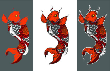 Hand drawn outline Koi fish and  Japanese tattoo.doodle art Koi carp fish for Japanese tattoo.