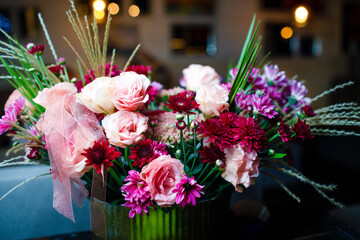 Bouquet of plastic flowers to decorate events. 