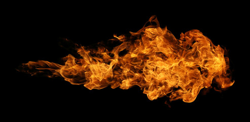 Fire and burning flame of explosive fireball isolated on dark background for graphic design