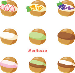 マリトッツォ9種類のアイコンイラスト