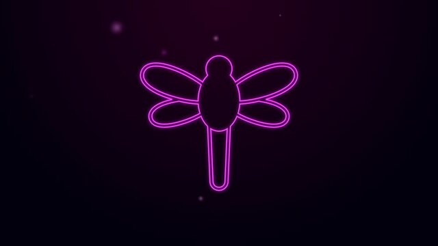 Glowing neon line Dragonfly icon isolated on black background. 4K Video motion graphic animation