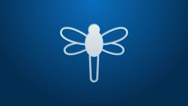 White line Dragonfly icon isolated on blue background. 4K Video motion graphic animation
