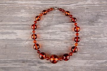 Collier of balls made of whole pieces of brandy amber. Round magnetic lock