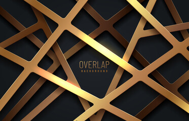Abstract gold geometric lines overlap layers on dark background. You can use for cover template, poster, banner web, flyer, Print ad. Vector illustration