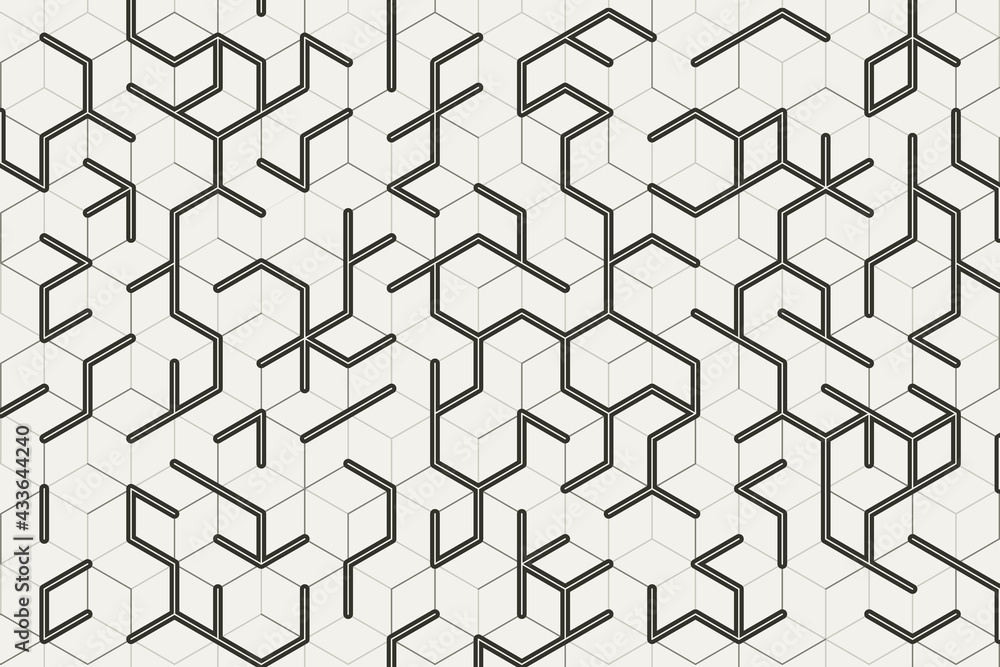 Wall mural abstract dark grey cube pattern on white background. modern black lines square mesh. simple flat geo