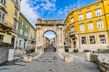 view of the old town of the city Pula, Istria, roman city