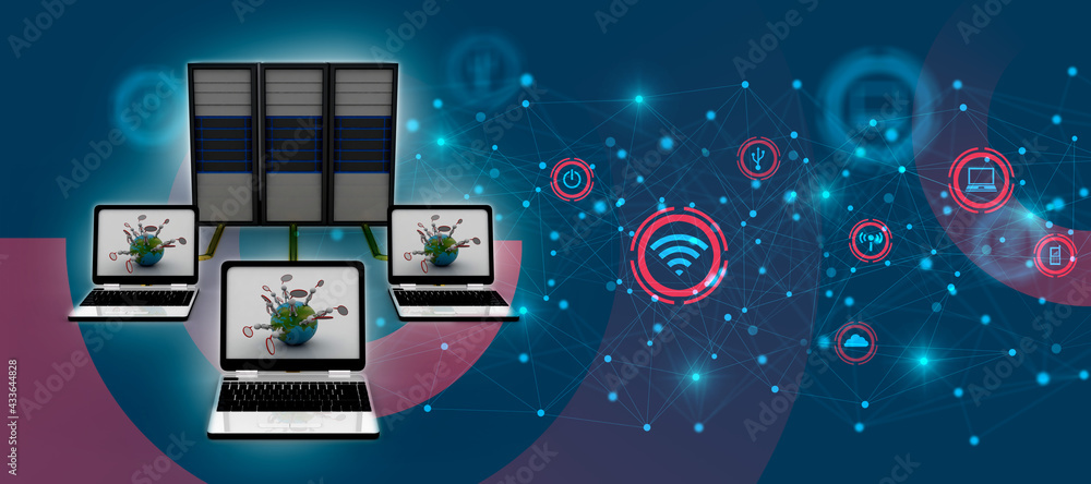 Poster 3d rendering technology computer network