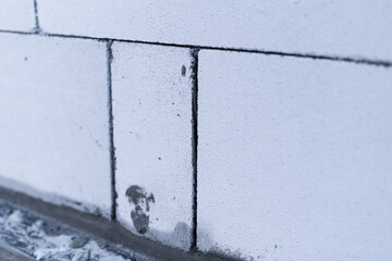 Aerated concrete wall masonry close-up