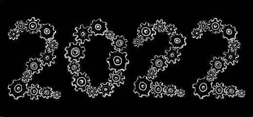Vector cartoon new year gear wheels. Drawn in black ink on white background