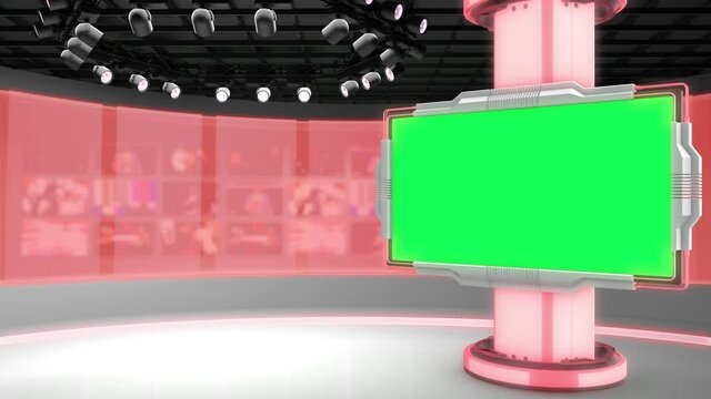Tv studio. News room. Blye and red background. General and close-up shot. News Studio. Studio Background. Newsroom bakground. The perfect backdrop for any green screen or chroma key video production