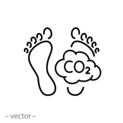 footprint with gas co2, icon, emission carbon, pollution environmental, thin line symbol on white background - editable stroke vector eps10