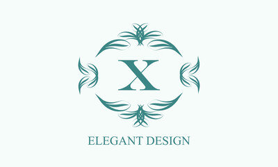 Fototapeta premium Elegant floral monogram design, logo template for one or two letters for example X. Brand identity sign of a company, business, restaurant, boutique, hotel, heraldic, jewelry.