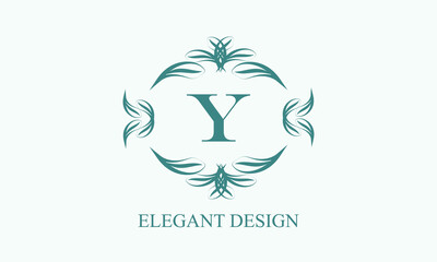 Elegant floral monogram design, logo template for one or two letters for example Y. Brand identity sign of a company, business, restaurant, boutique, hotel, heraldic, jewelry.