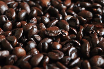 Dark brown roasted coffee beans.selective focus