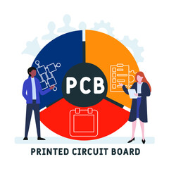 Flat design with people. PCB - Printed Circuit Board acronym. business concept background. Vector illustration for website banner, marketing materials, business presentation, online advertising