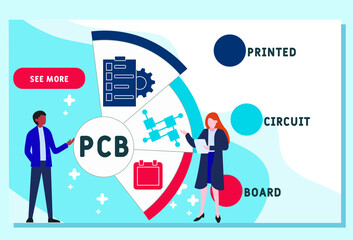 Vector website design template . PCB - Printed Circuit Board acronym. business concept. illustration for website banner, marketing materials, business presentation, online advertising.