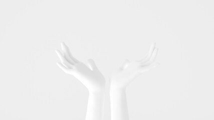 White open hands towards the top. 3d render illustration