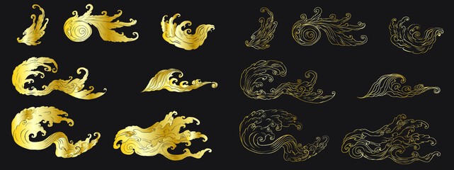 water splash and Japanese wave for tattoo.Japanese wave for tattoo.a set of hand drawn water tattoo.