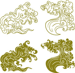 water splash and Japanese wave for tattoo.Japanese wave for tattoo.a set of hand drawn water tattoo.Thai style
