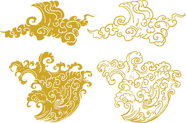 water splash and Japanese wave for tattoo.Japanese wave for tattoo.a set of hand drawn water tattoo.Thai style