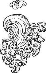 Fototapeta premium water splash and Japanese wave for tattoo.Japanese wave for tattoo.a set of hand drawn water tattoo.Thai style