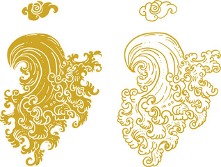 water splash and Japanese wave for tattoo.Japanese wave for tattoo.a set of hand drawn water tattoo.Thai style