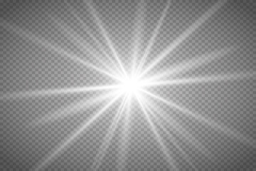 Fototapeta premium Yellow glowing transparent light burst explosion. Vector illustration for cool effect decoration with ray sparkles. Bright star. Transparent shining gradient glitter, bright flare. Glare texture.