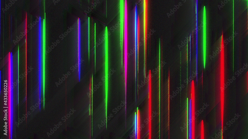 Poster computer generated chromatic aberration bands. pixel multi-colored neon noise. 3d rendering abstract