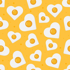 Pattern with fried eggs in the shape of a heart. Vector illustration.