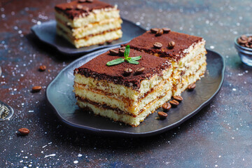 Tasty homemade tiramisu cake.