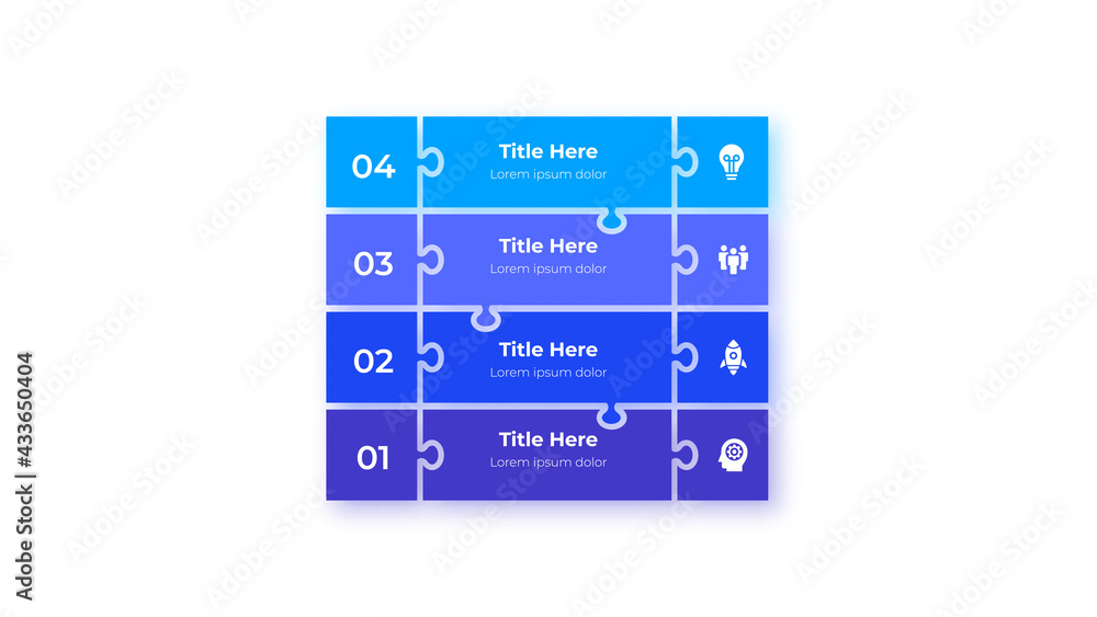 Poster infographic puzzle design template. modern vector illustration. concept of 4 steps or options of bus
