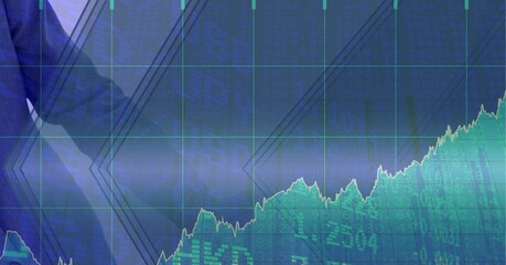 Composition of financial data processing over businessman handshake
