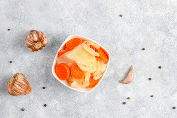 Homemade delicious and organic mixed pickles.