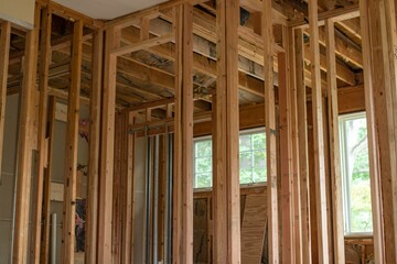 Beginning stage of new construction. Framing of new home.