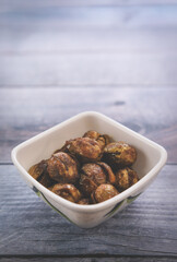 Fried spicy Brinjal or Eggplant Indian dish