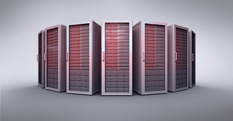 Composition of circle of red lit computer servers