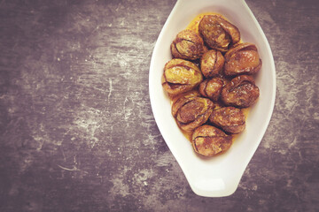 Fried spicy Brinjal or Eggplant Indian dish	
