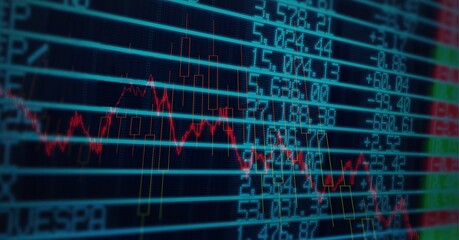 Composition of financial data processing on black background