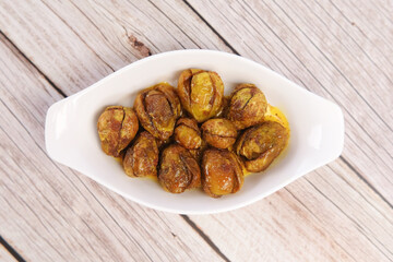 Fried spicy Brinjal or Eggplant Indian dish