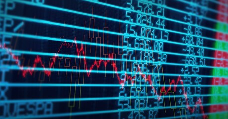 Composition of financial data processing on black background