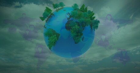 Composition of forest growing on planet earth over green background