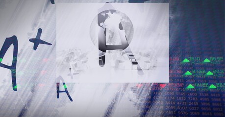Composition of a plus rating over globe and financial data processing in background