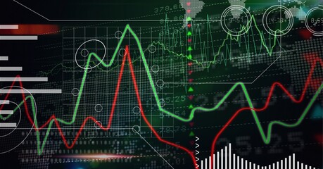 Composition of financial data processing on grid background