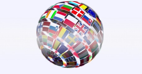 Obraz premium Composition of globe formed with national flags on white background