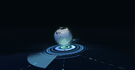 Composition of globe over scope scanning on black background
