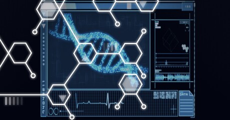 Composition of dna strand, chemical compounds and medical data processing on screen
