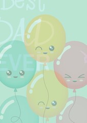 Composition of best dad ever text over balloons on green background