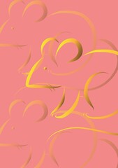 Composition of chinese zodiac gold rats on pink background